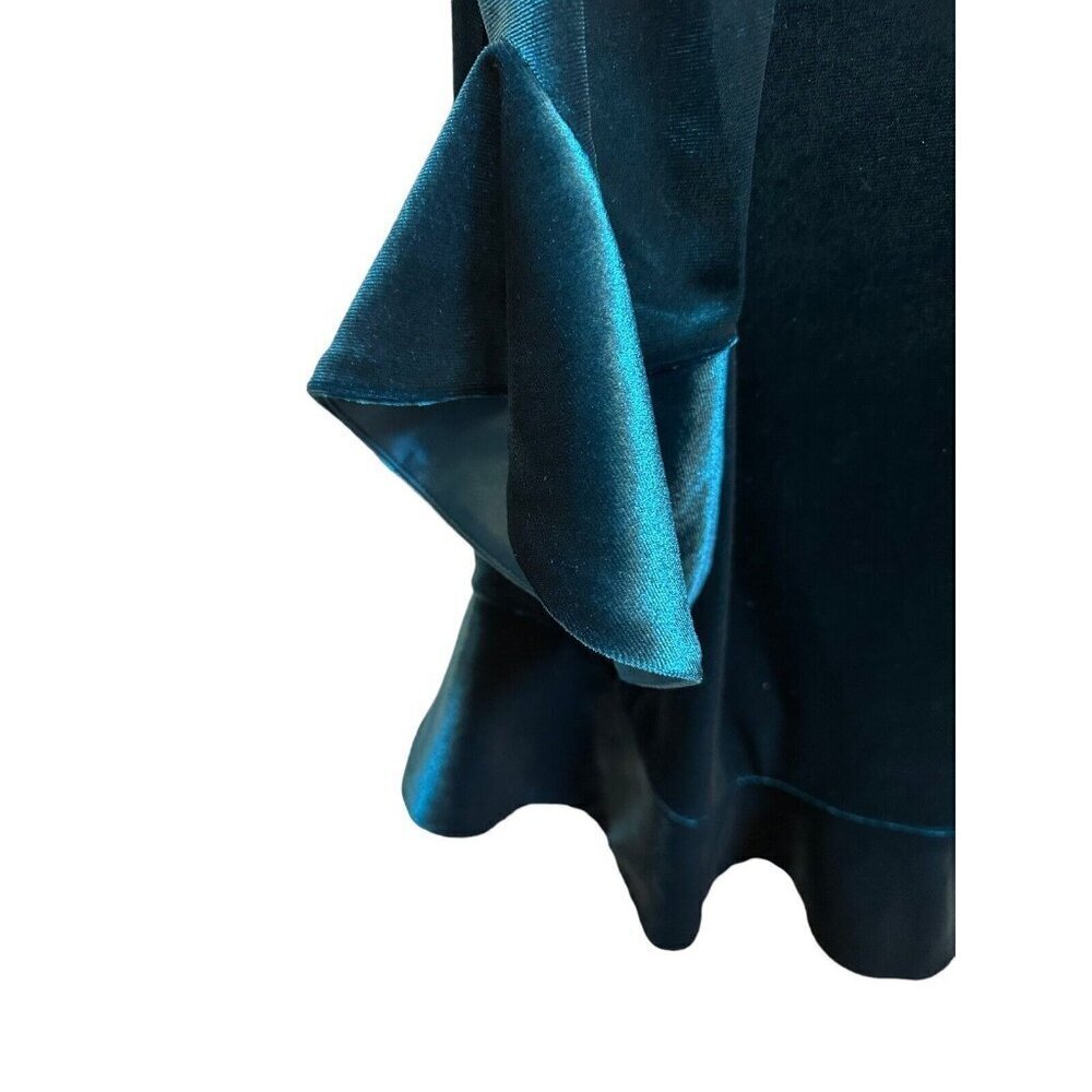 Laundry Shelli Segal Velvet Dress Teal Blue Tulip Sleeve Shift Mini Dress Sz 10 - Picture 3 of 6